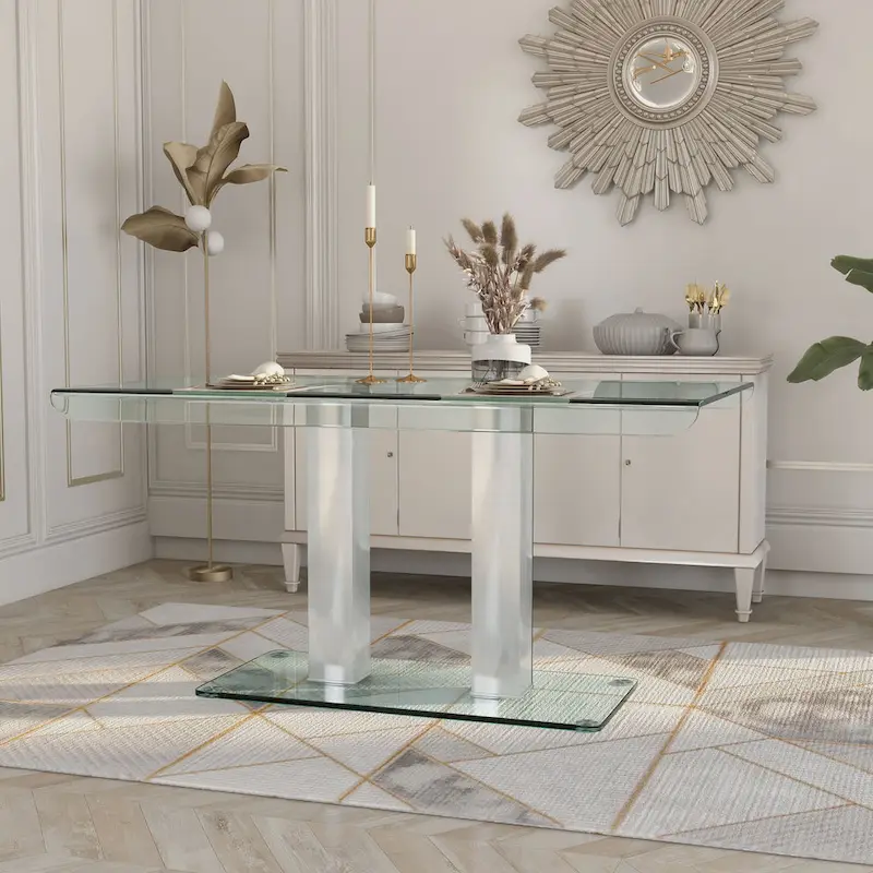 Furniture of America Maza 59-inch Silvertone Metal/Glass Dining Table