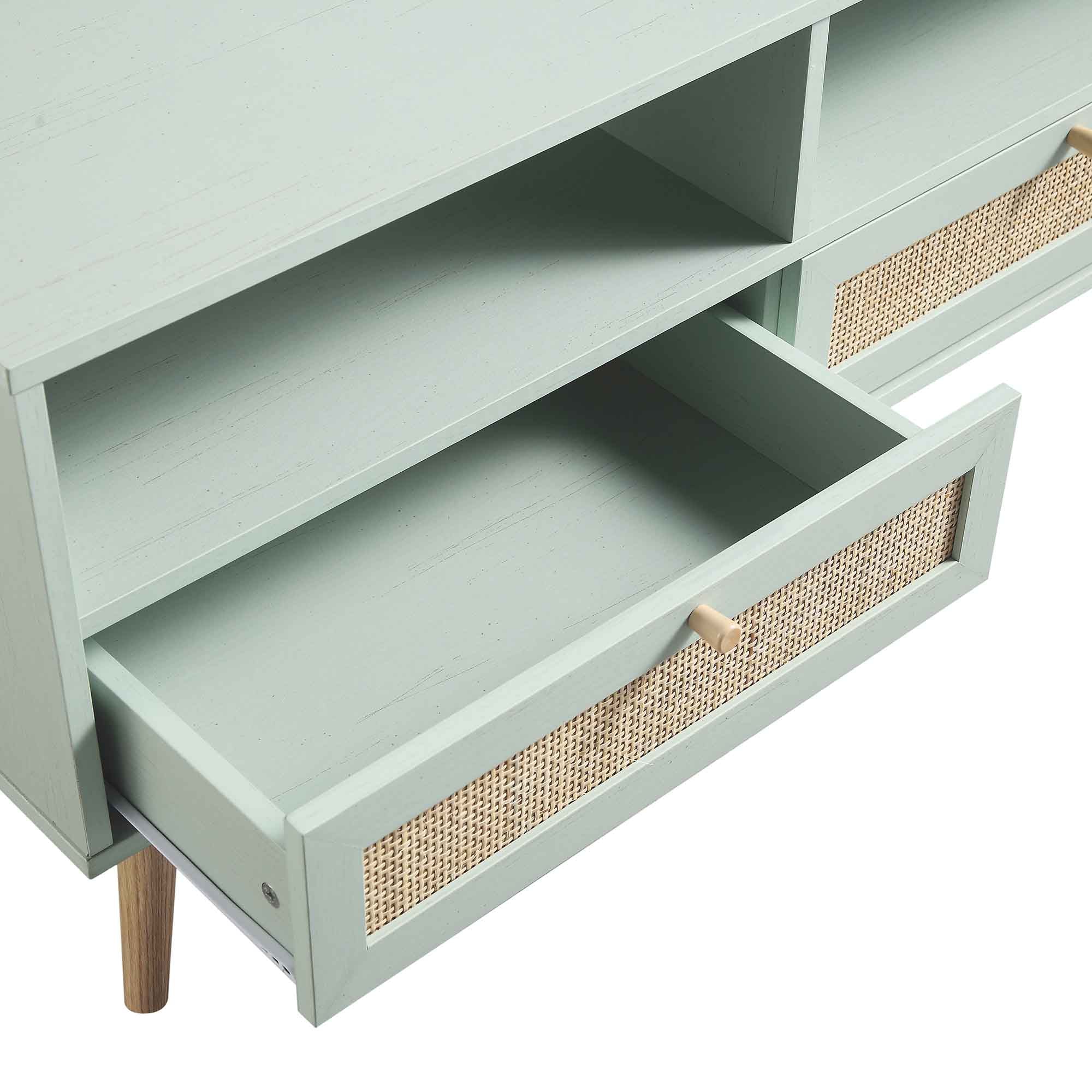Woven Rattan 63 in. 3-Drawer TV Unit, Mint