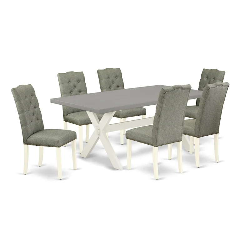 East West Furniture Dinette Set- a Dining Table and Gray Linen Fabric Parsons Chairs, Off-White(Pieces Options)