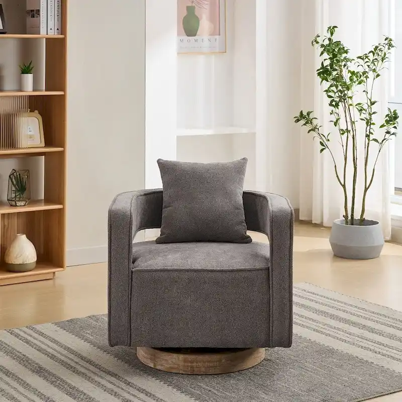 Charcoal/Blue/Beige/Pale Green Swivel Open Back Accent Chair, Single Seat