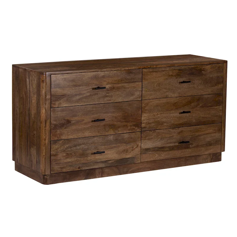 Tao 6 Drawers Dresser, Mango Wood, Walnut Finish, 60