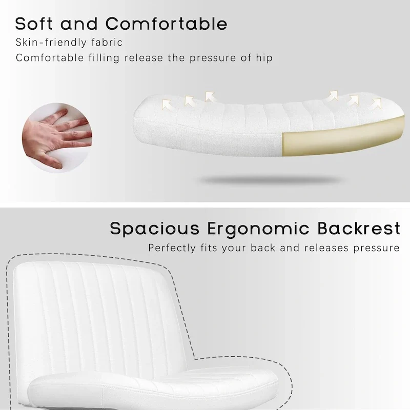 Bossin Criss Cross Chair Armless Office Desk Chair with Wheels,Fabric Padded Cross Legged Chair, Swivel Wide Seat Vanity Chair