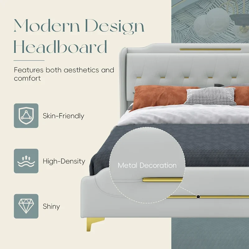 Modern Soft-Upholstered PU Leather Bed