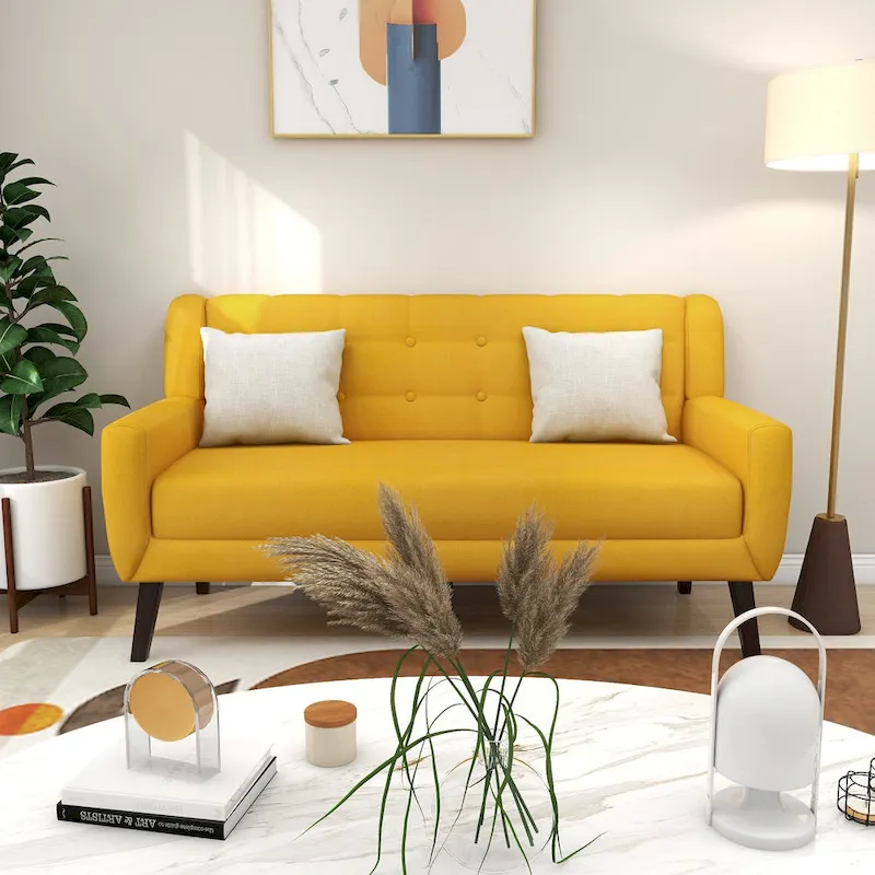 Modern Tufted Loveseat Sofa – Linen Upholstery