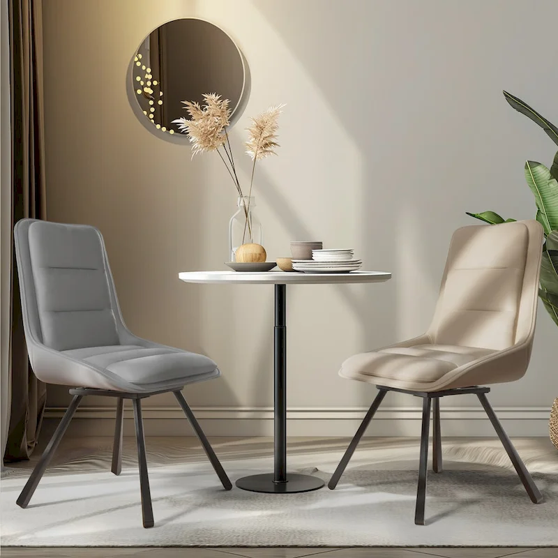 Set of 2 Upholstered Swivel Dining Chairs PU Leather with Metal Legs - 18.5x18.5x37 inch