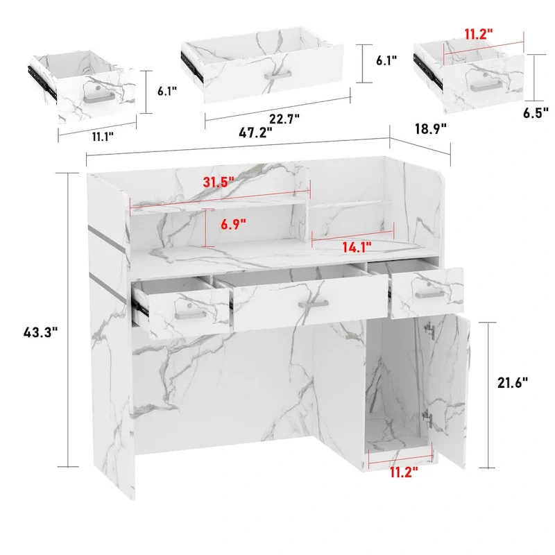 Kerrogee 47.2L Reception Counter Desk with Lockable Drawers Table