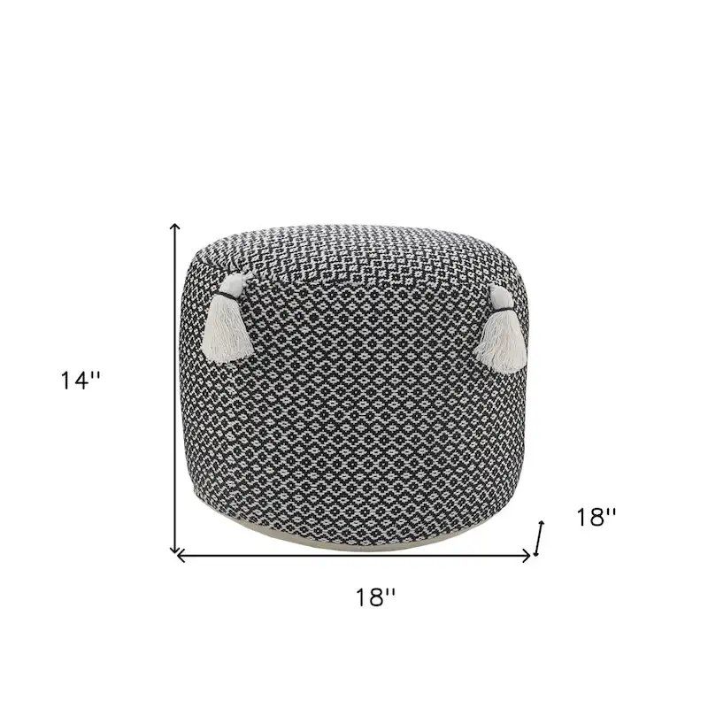 HomeRoots 18 Black Cotton Cylinder Geometric Pouf Ottoman