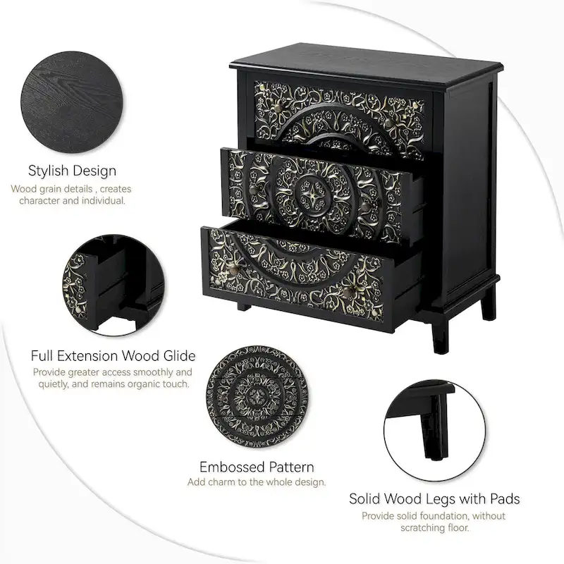 White & Black Farmhouse Nightstand, 2 or 3-Drawer, Single Bedside Table
