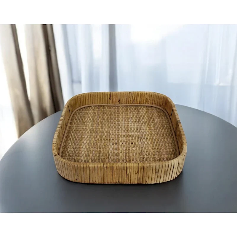 HomeRoots 11  Natural Square Bamboo Handmade Serving Tray