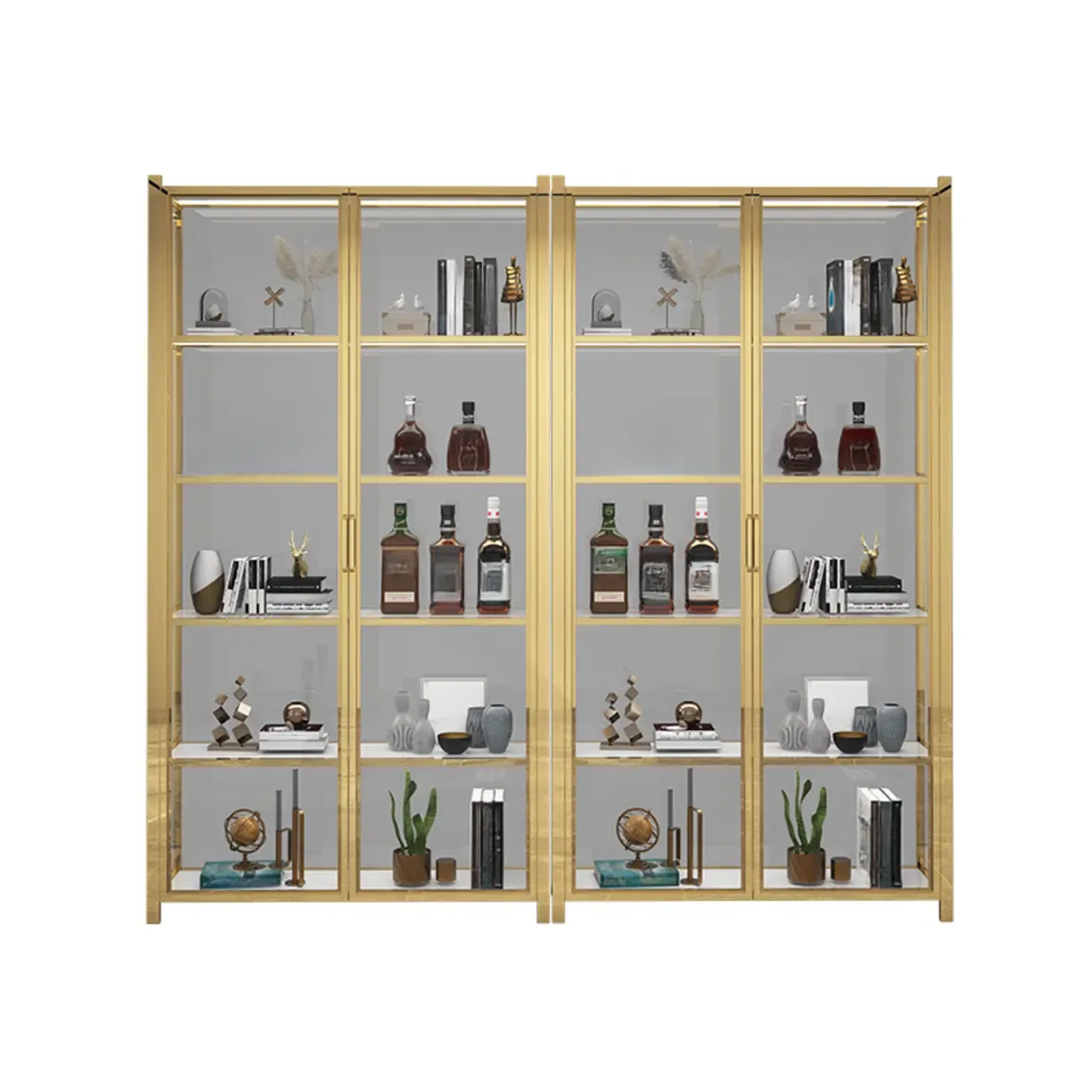 Freestanding Gold Glass Display Cabinet with LED Lights