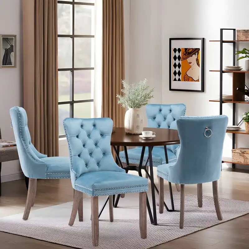 Solid Wood Velvet Upholstered Dining Chair Set of 4
