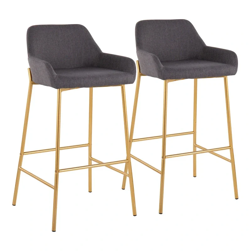 Silver Orchid Galotti Gold Fixed-Height Upholstered Bar Stool - Set of 2