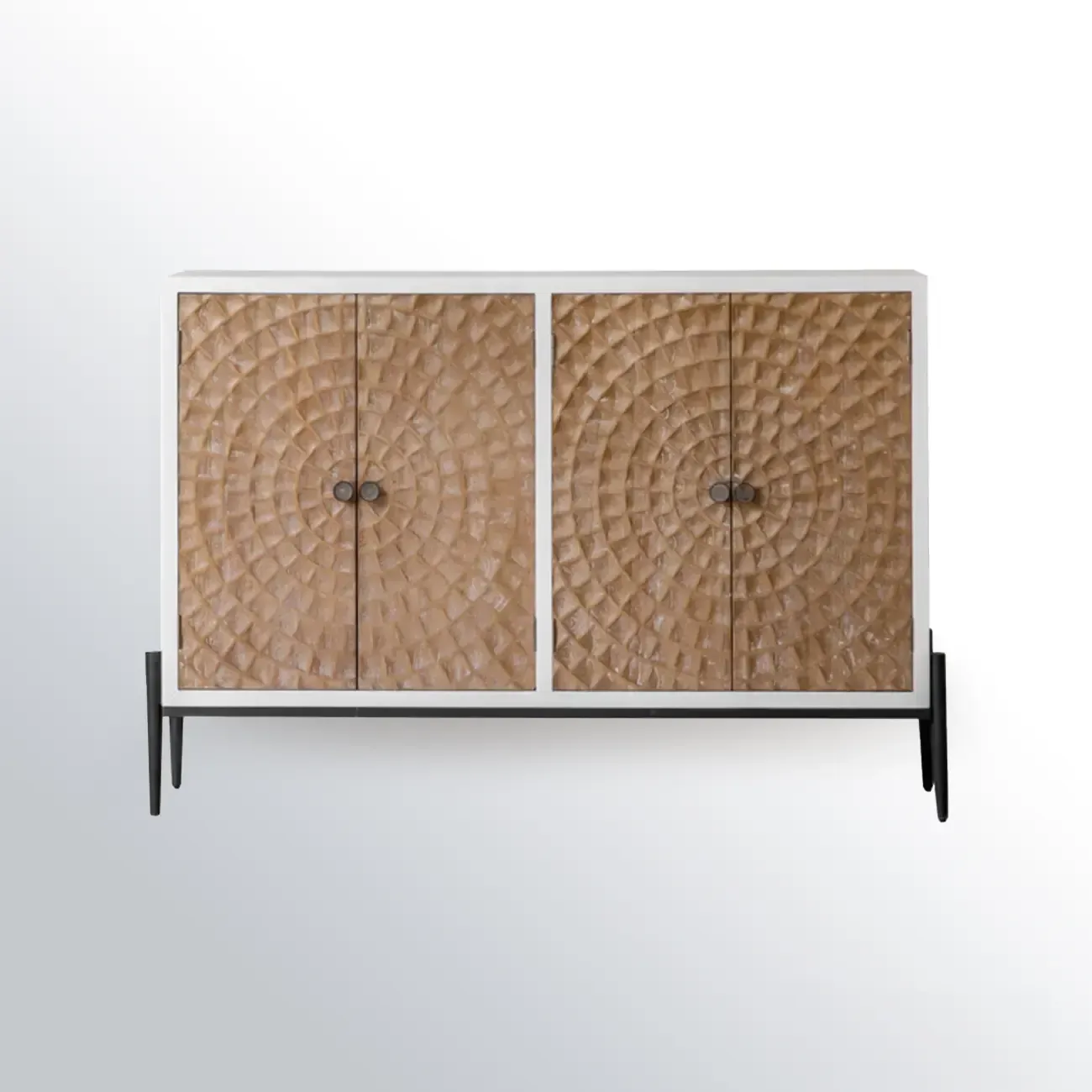 Freestanding Rustic Rectangle White Wood Iron Base Cabinet