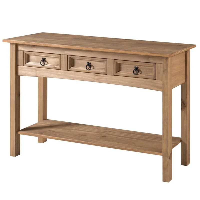 Pine Wood Three-Drawer Hall Table