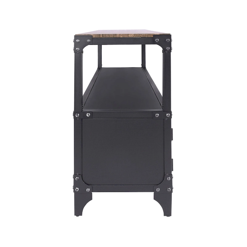 Conner Rustic Black and Dark Walnut 70-inch Steel 2-Shelf TV Console by Furniture of America