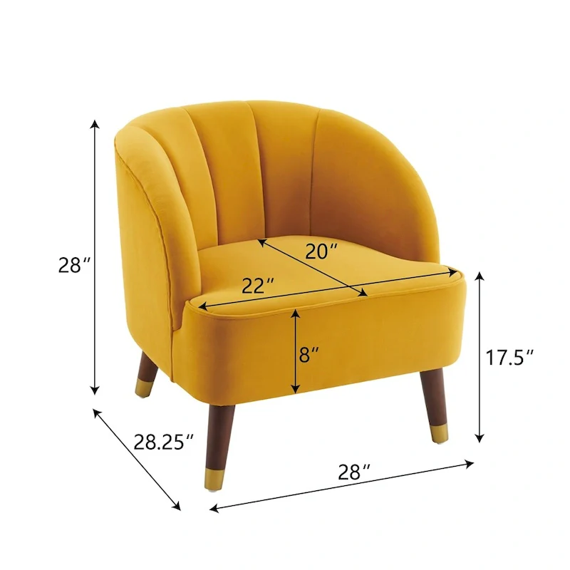 Orange/Blush/Emerald/White Velvet Barrel Accent Chair with Wood Legs, Single Seat