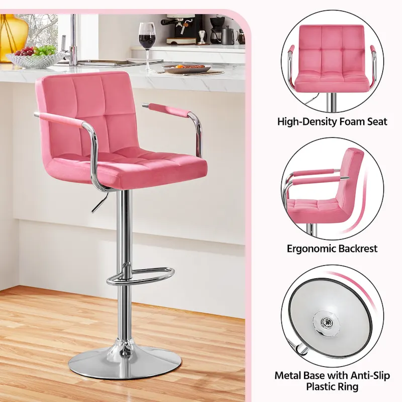 Bar Stools with 360° Swivel and Adjustable Height – Set of 2, Modern Kitchen Seating
