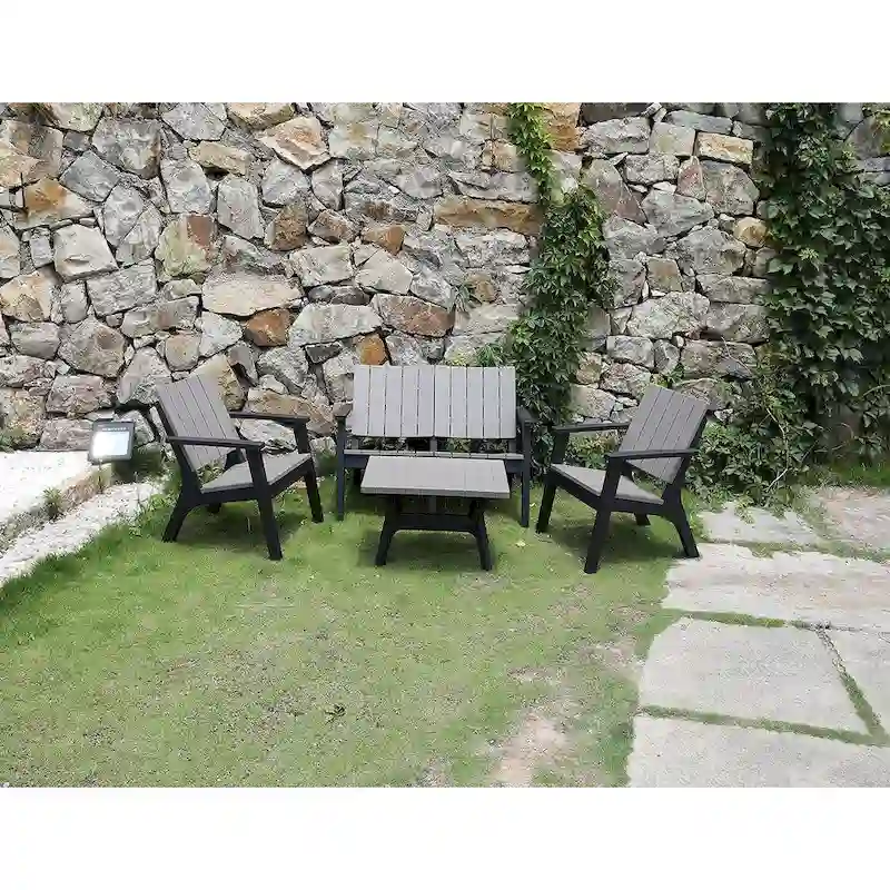 Patio Furniture Set, Conversation Set, 4 Piece Patio Bistro Set, 2 Single Chairs, and 1 Coffee Table for Patio