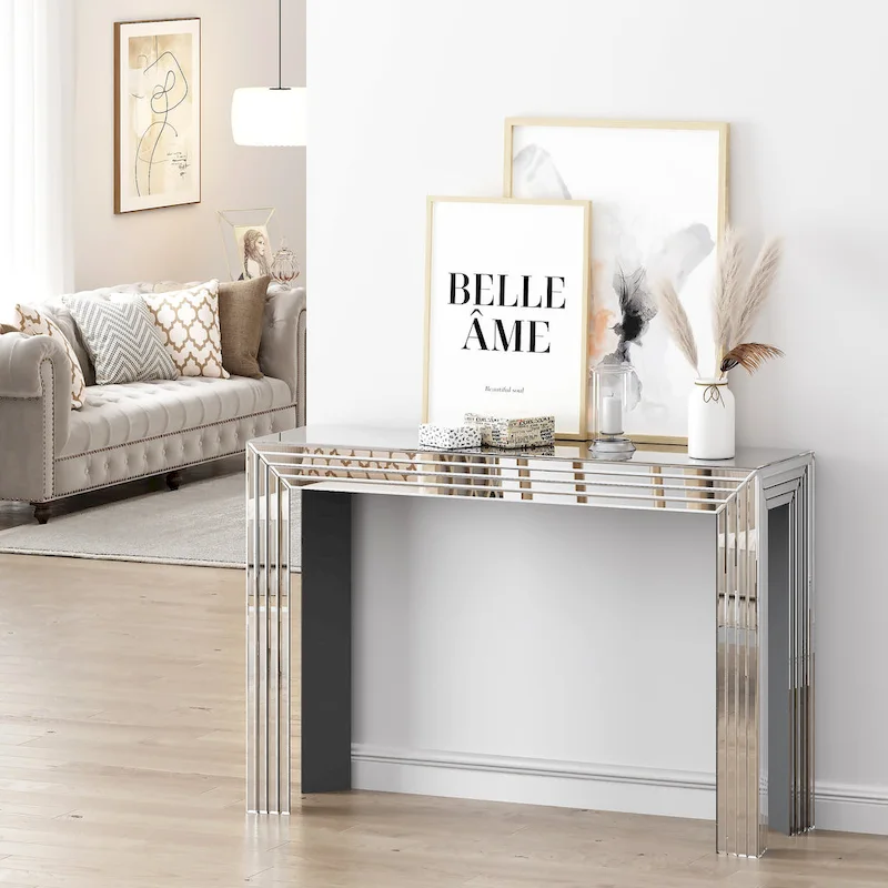 Silver Modern Style Console Sofa Table, Slim Hallway Accent Table