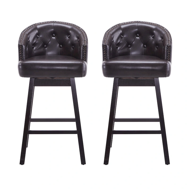 Roomfitters 33.25 Swivel Upholstered Counter Stools, Set of 2 Armless Bar Chairs with Rubberwood Frame and Footrest