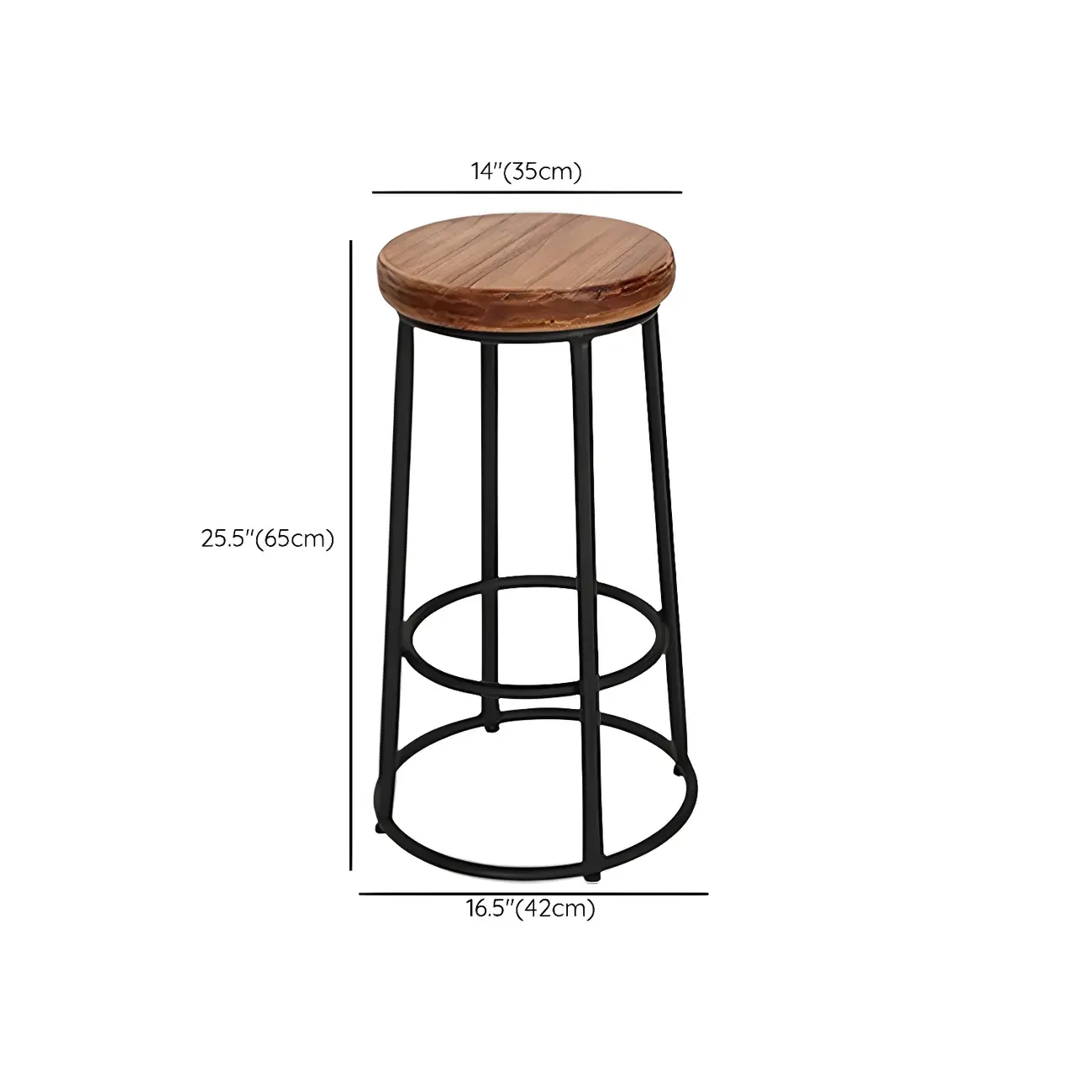 Backless Industrial Round Wooden Bar Stools