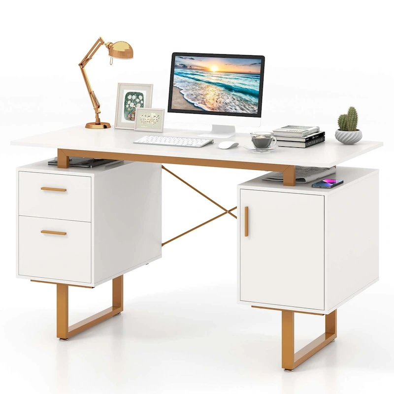 Costway 51 Home Office Desk with Floating Desktop Dual Drawers