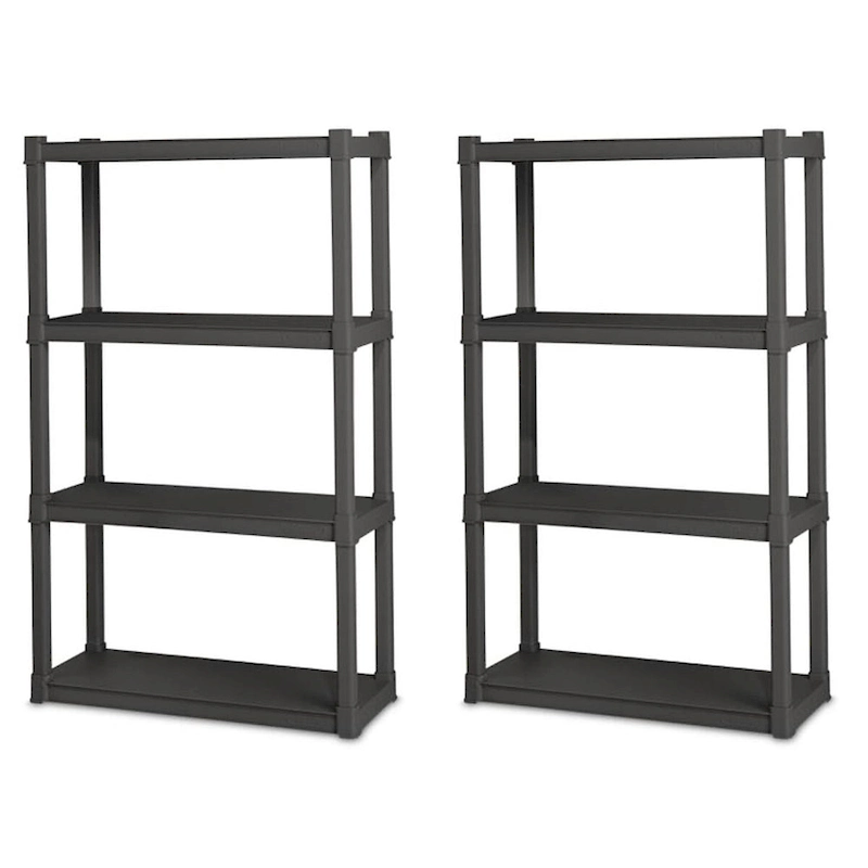 Sterilite Plastic Indoor Outdoor 4 Shelf Durable Shelving Unit, Gray, 2 Pack - 2-Pack