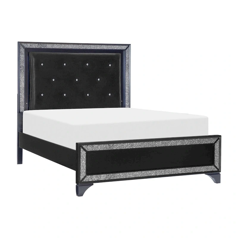 Fey Black LED Faux Leather Upholstered Tufted Bed
