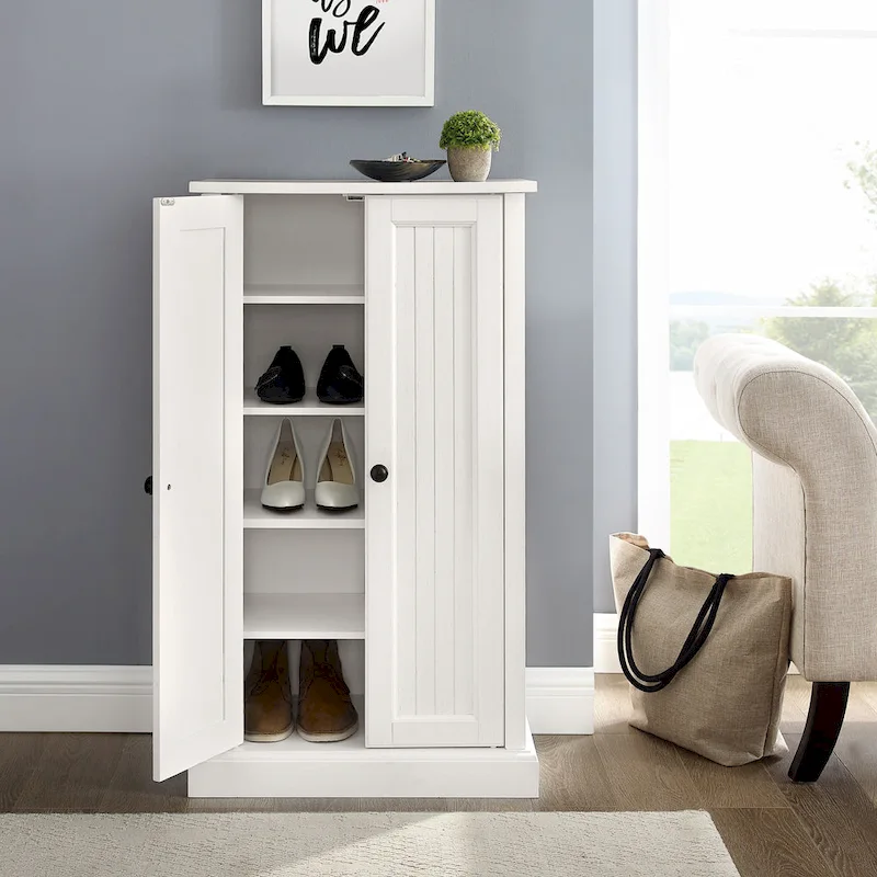 Antique White Coastal Double-Door Accent Cabinet