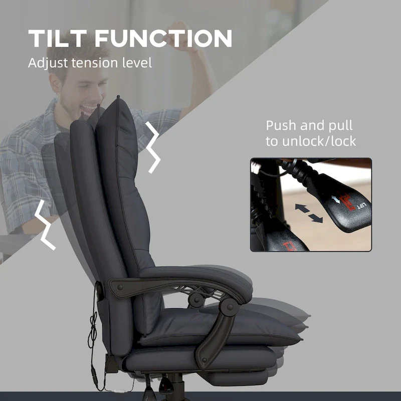 High Back Massage Office Chair with 6 Vibration Points, Heated Reclining Microfiber Computer Chair with Footrest