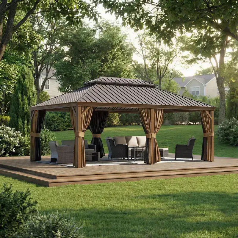 UPTIOT 20'x14' Heavy-Duty Aluminum Gazebo: 2100LBS Capacity, 54mph Windproof & Triple-Layer Curtain System