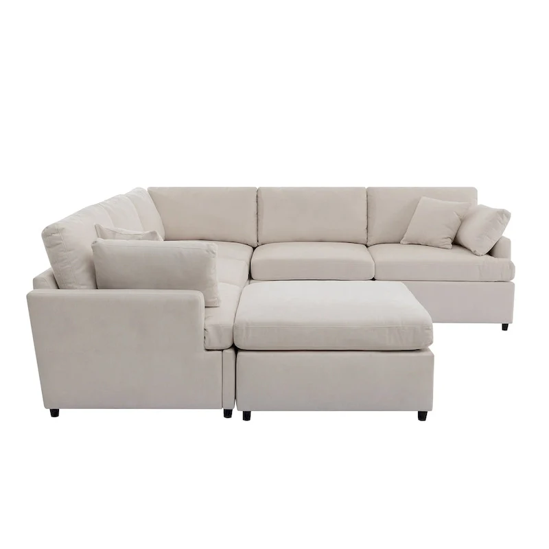 100.4 Spacious U-Shape 6 Seater Sectional Sofa with Removable Ottomans and Pillow, Flexible Configuration