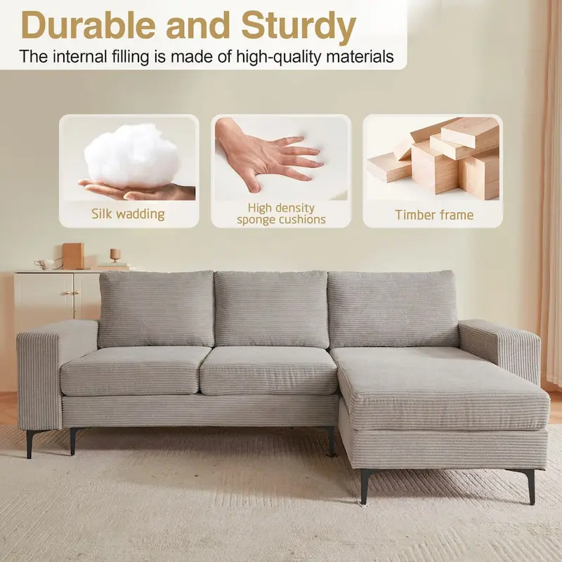 L-Shaped Upholstered Sofa Couch with Metal Legs