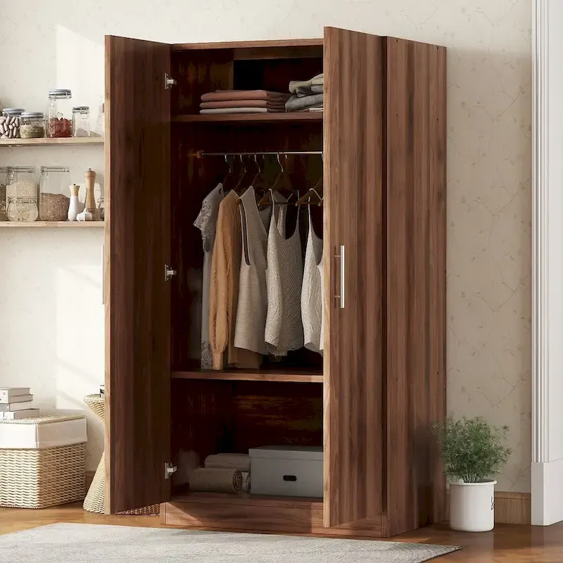 Wooden Wardrobe Armoire with 3 Storage Shelves by Harper&Bright Designs