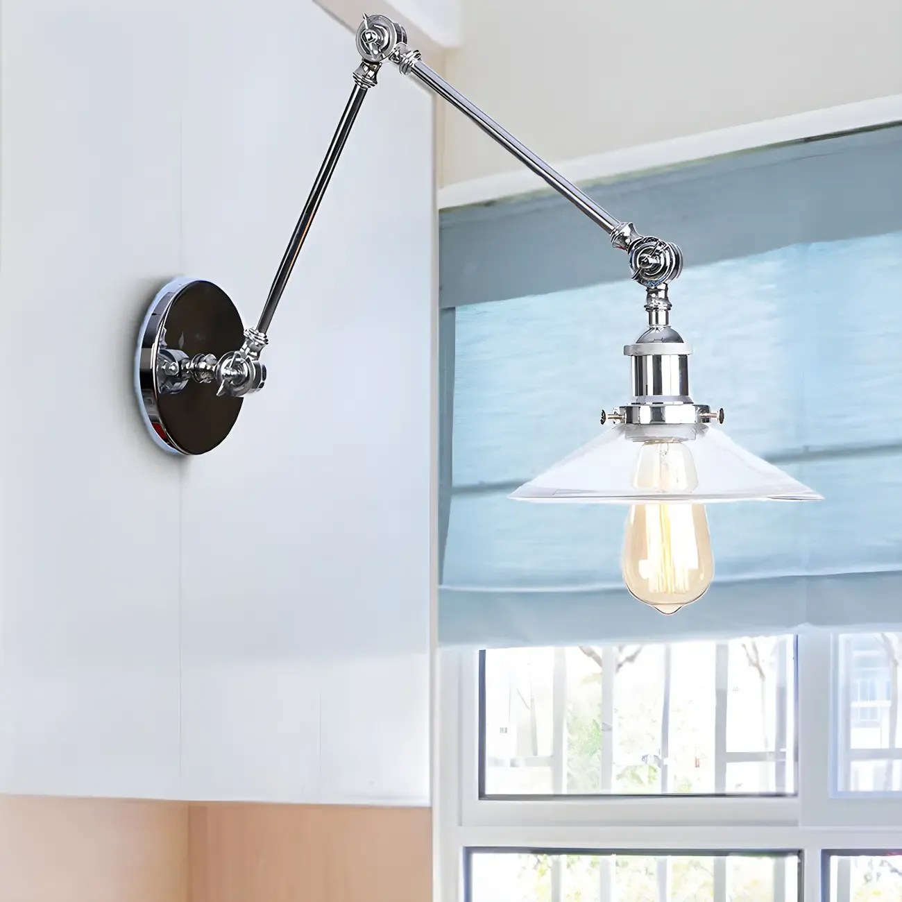 Industrial Clear Shade Sliver Swing Arm Wall Light
