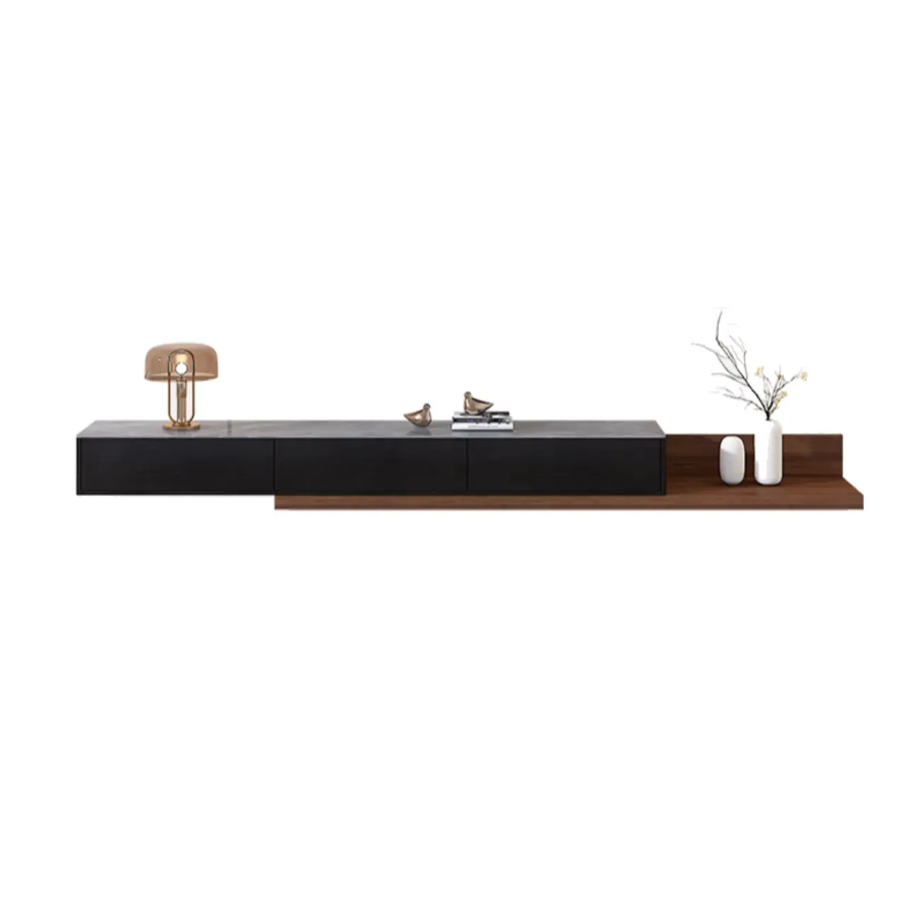 71 Walnut-Black Modern Stone TV Console with Drawers