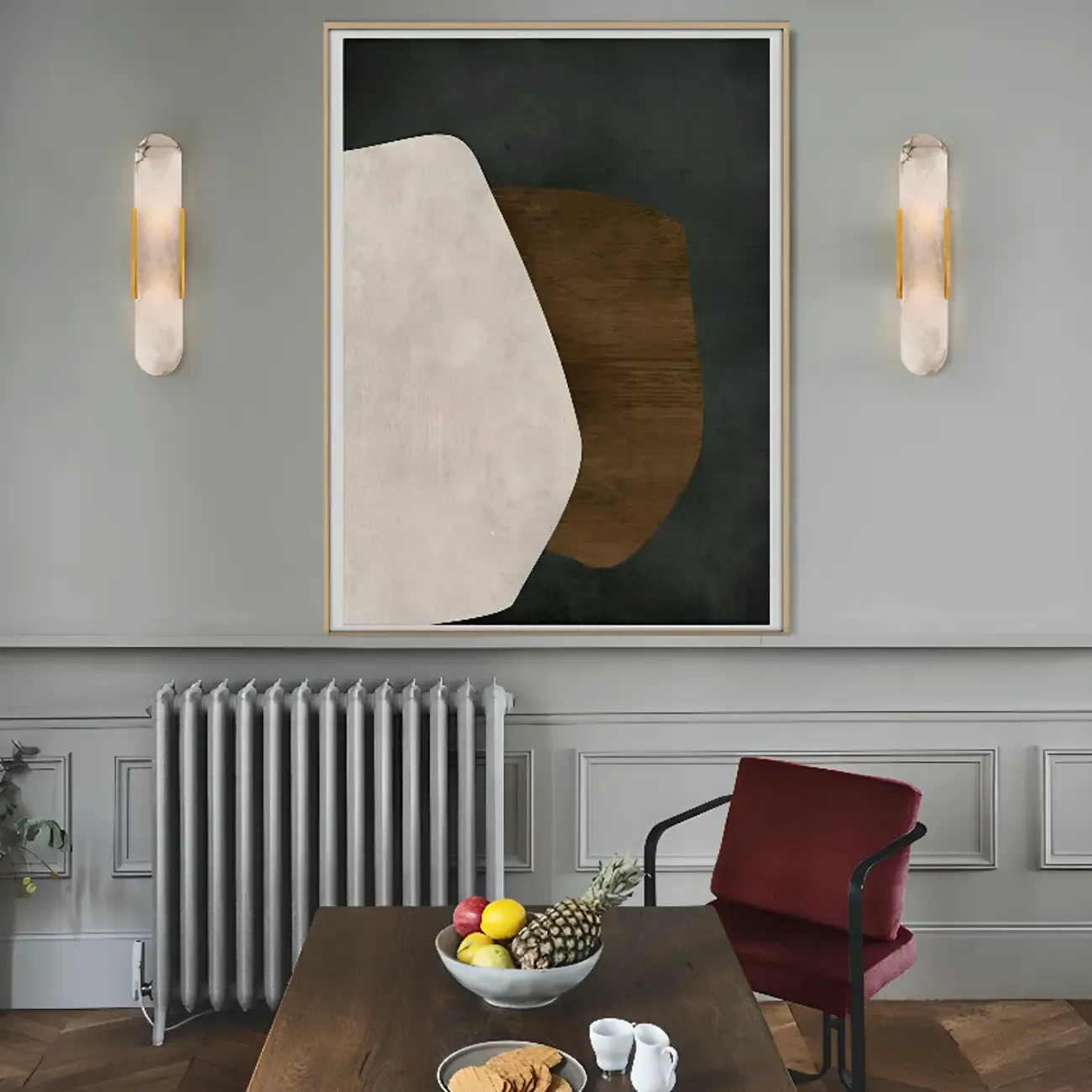 Modern Metal Grey White Stone Shade Up Down Wall Sconce