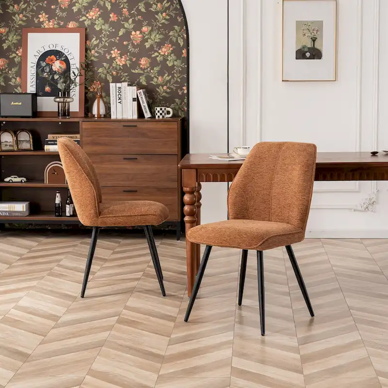 Mid Century Modern Armless Fabric Dining Room Chairs Set of 2