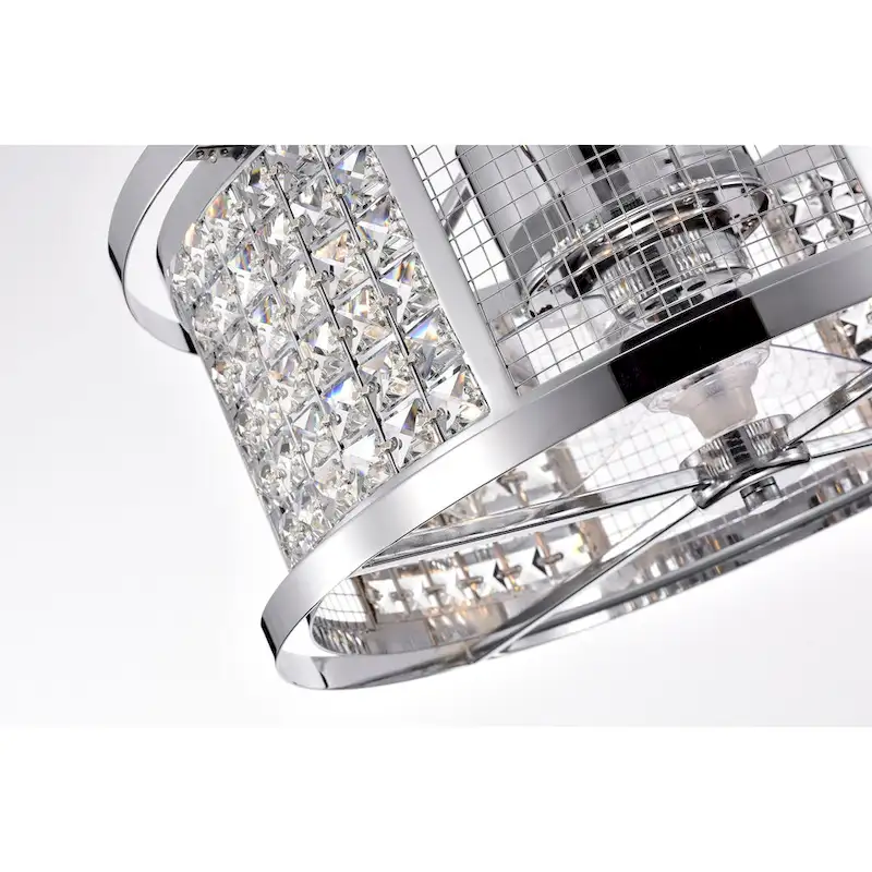 Kellan Chrome Ceiling Fan19-Inch 4-Light Geometric Metal & Crystal Drum Shade (Includes Remote)