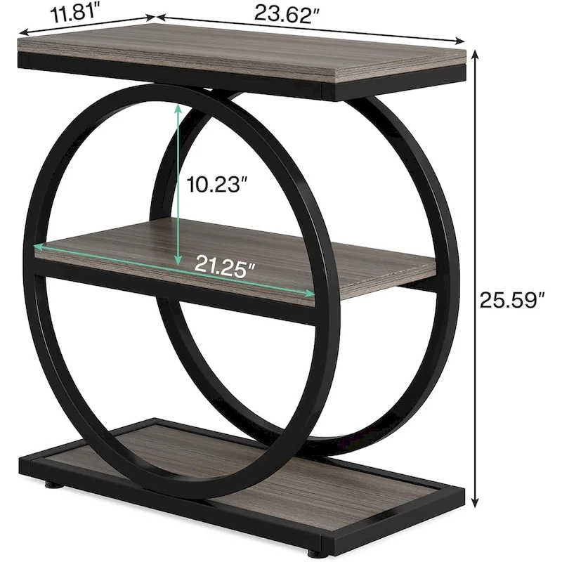 Industrial 3-Shelf Narrow End Table – Brown / Grey / Oak / Yellow