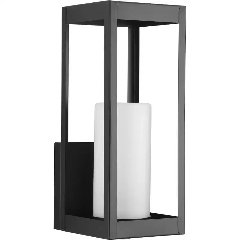 Progress Lighting Patewood 1-Light Medium Wall Lantern, Black, Pillar Candle Style Shade