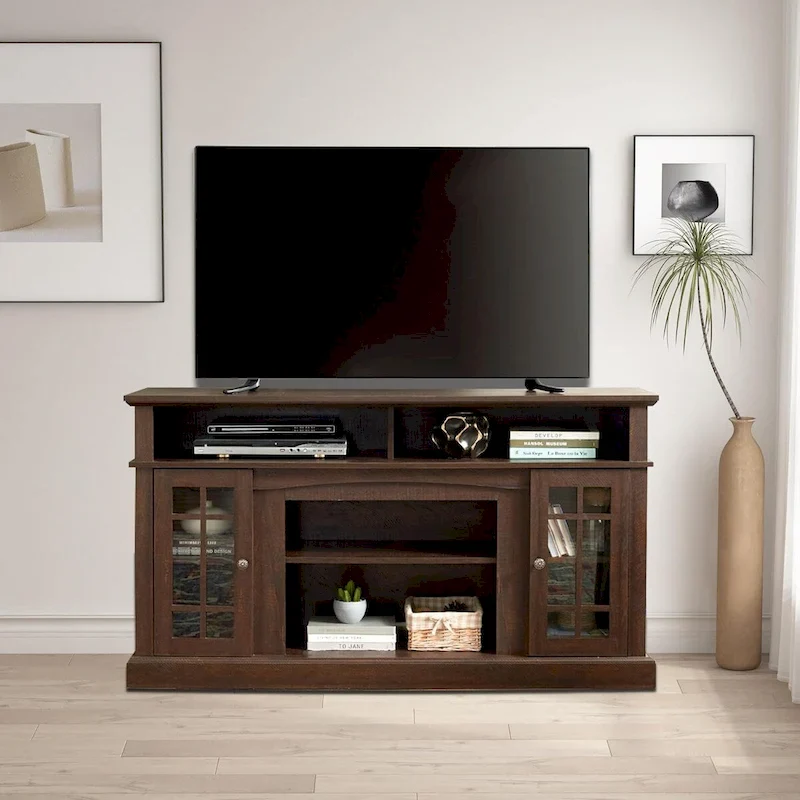 Roomfitters Classic TV Media Stand, Modern Entertainment Console, Up to 65  TV, Open & Closed Storage Space