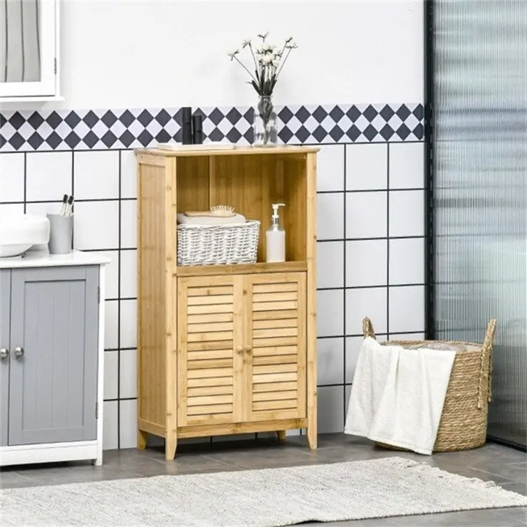 Natural Bamboo Bathroom Floor Cabinet with Adjustable Shelf