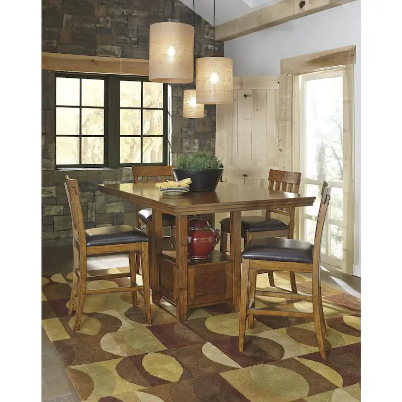 Ralene Medium Brown Counter Height Dining Table with 4 Bar Stools