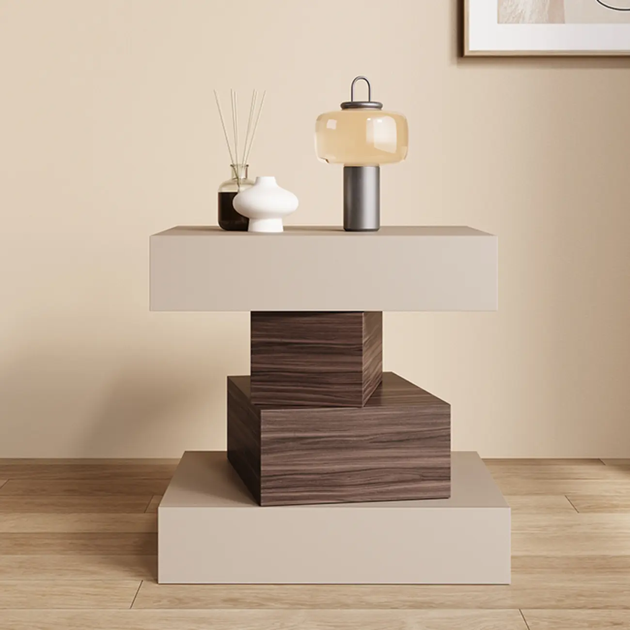 Narrow 4 Drawers Leather Top Walnut Nightstand