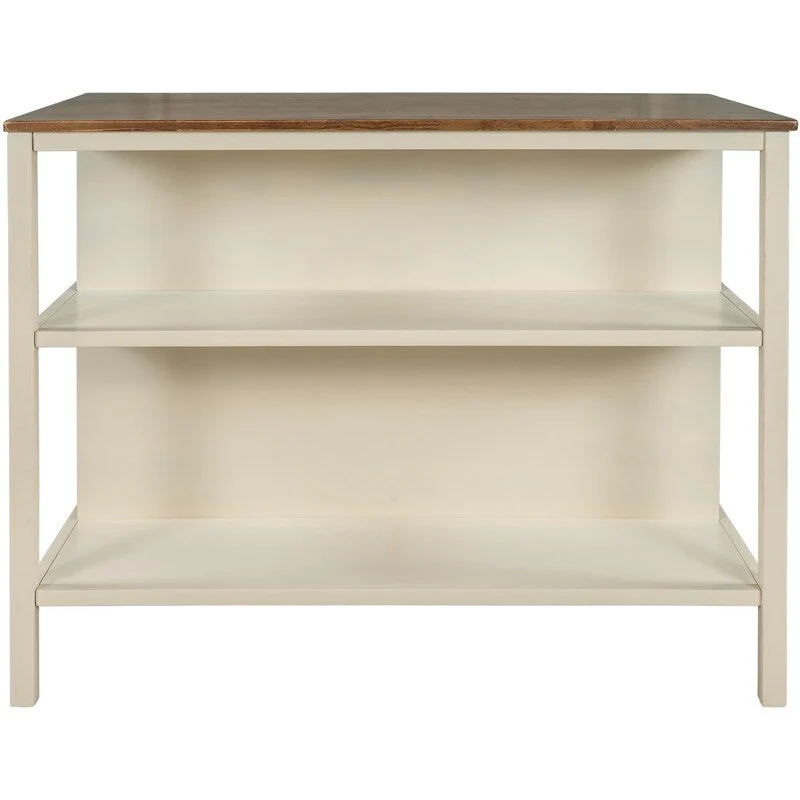 Solid Wood Rustic 45-Inch Fixed Kitchen Island, Rubberwood Butcher Block Dining & Prep Table With Two Open Shelves .