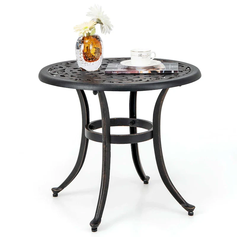 Costway 24  Patio Side Table with Adjustable Footpads Round Cast - See Details