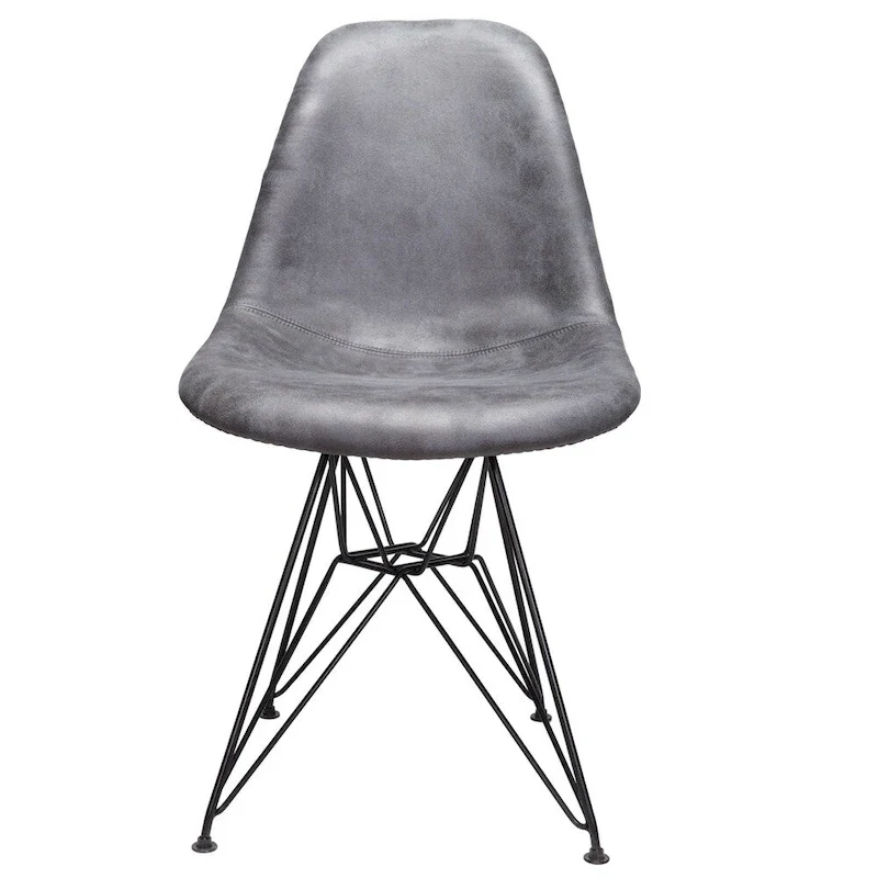 Cool Gray Leatherette Dining Chair, Black Steel Legs, Seats 1