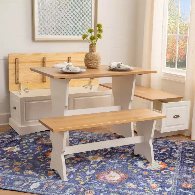 Linon Colby Backless Nook Dining Set White Honey