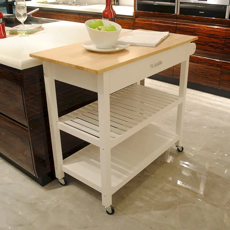 Kitchen Island Cart with Solid Wood Top and Locking Wheels